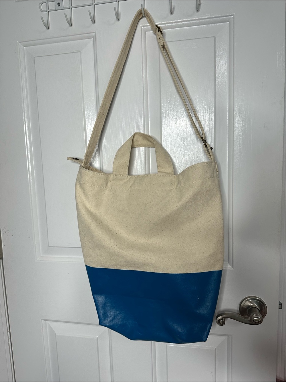BAGGU x West Elm Colorblock Canvas Crossbody Tote Bag Blue & Natural